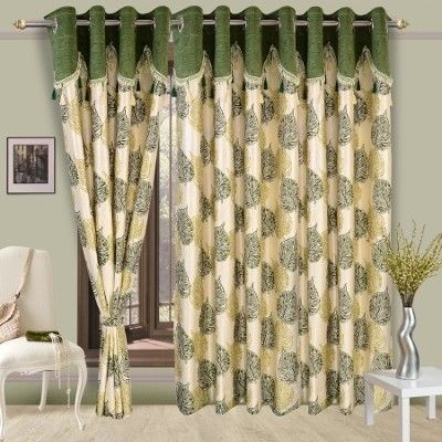 58% OFF on Cortina Polyester Green Floral Eyelet Curtain