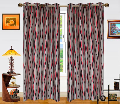 80% OFF on Dekor World Polyester Peach Geometric Eyelet Curtain