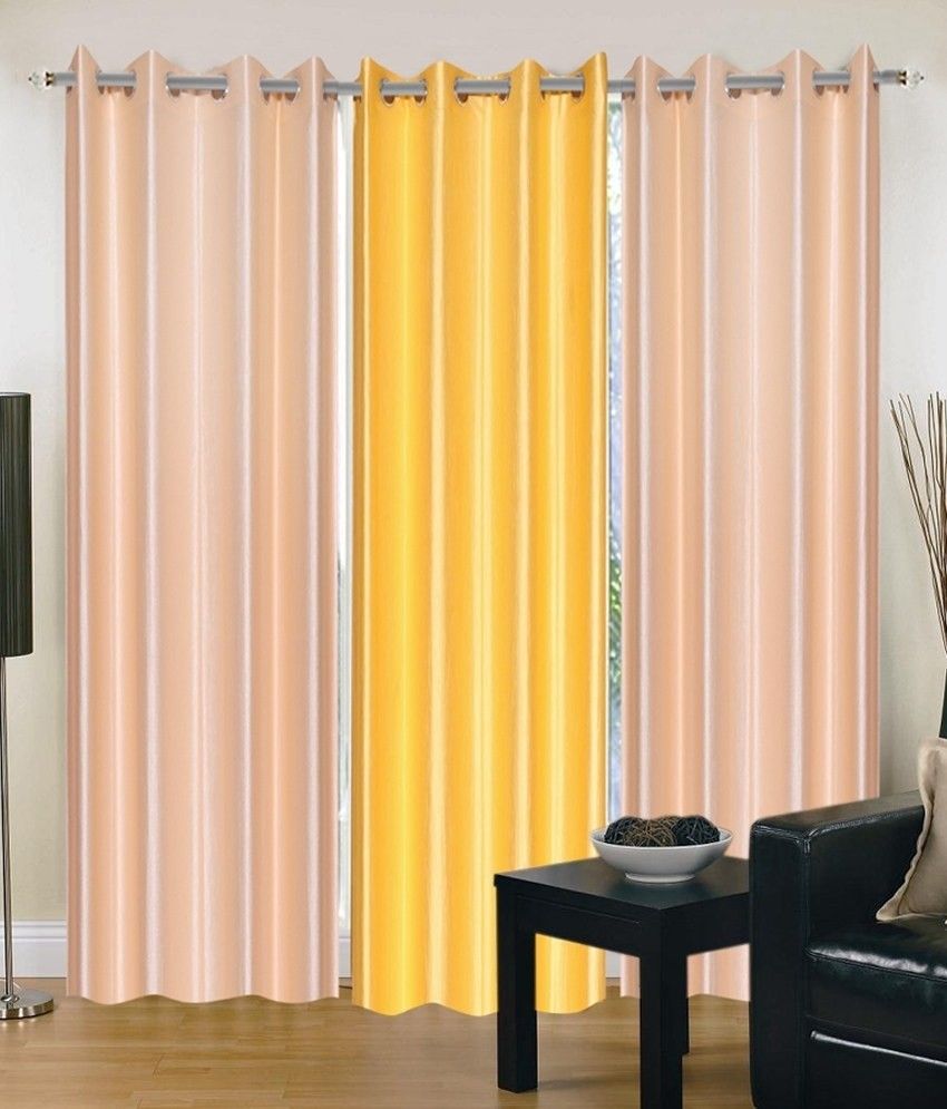 58% OFF on Hargunz Polycotton Beige, Yellow Self Design Eyelet Curtain