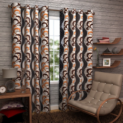 60% OFF on Enfin Homes Polyester Brown Floral Eyelet Curtain