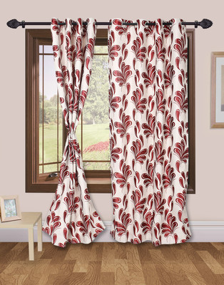 40% OFF on VS Collection Polyester White, Maroon Abstract Eyelet Curtain