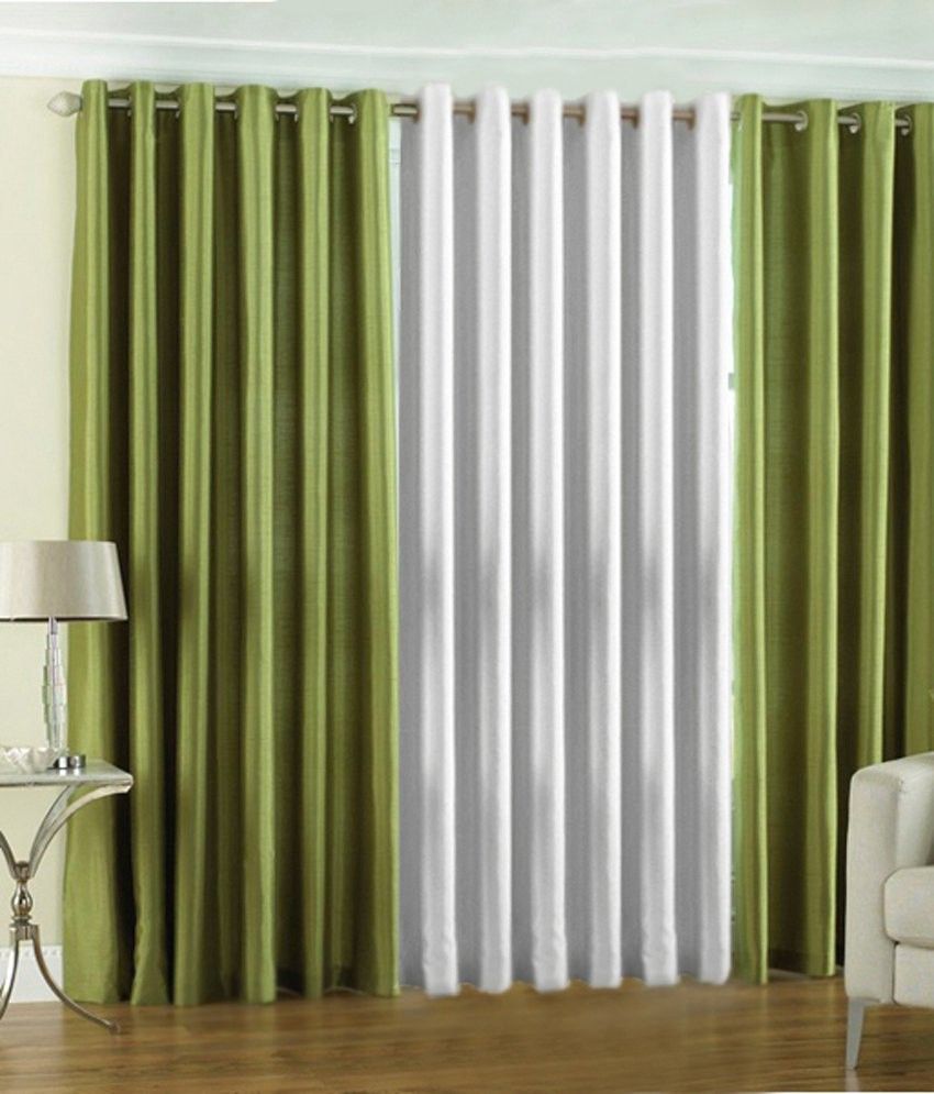 66% OFF on HomeZaara Polyester Green, White Solid Eyelet Curtain