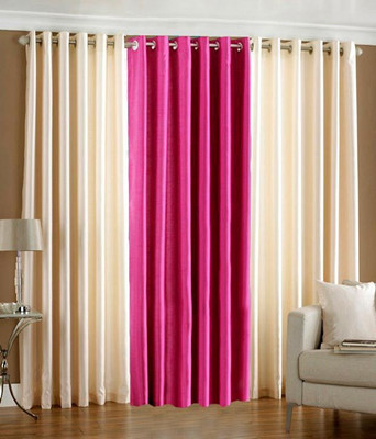 59% OFF on HomeZaara Polyester White, Pink Solid Eyelet Curtain