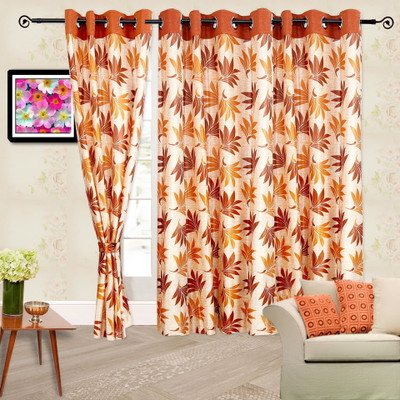 48% OFF on Cortina Polyester Orange Damask Eyelet Curtain