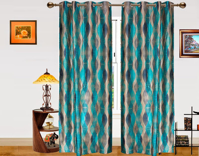 63% OFF on Dekor World Polyester Blue Striped Eyelet Curtain