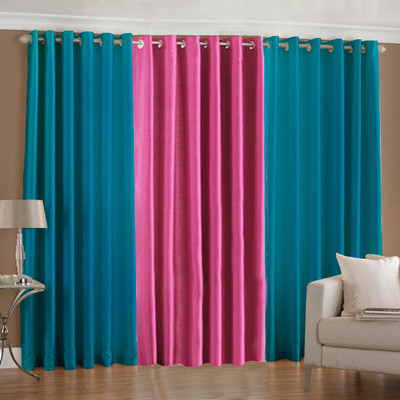 33% OFF on Pindia Polyester Aqua, Pink Solid Eyelet Curtain