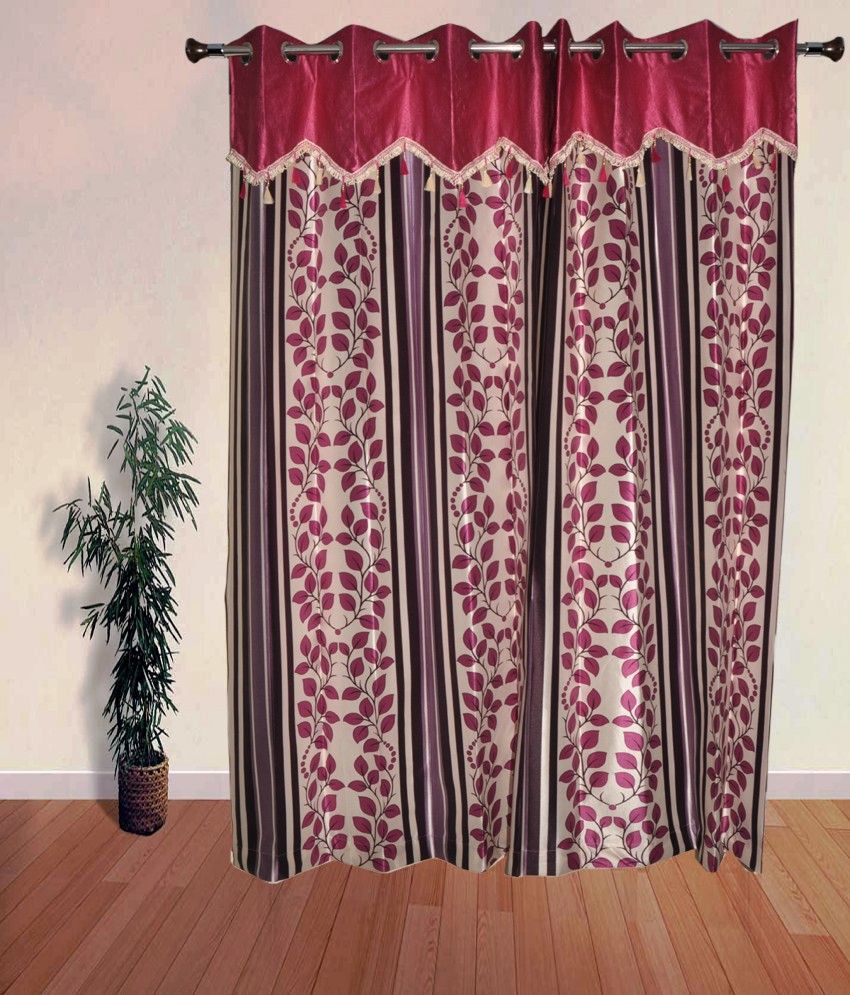 50% OFF on PHM Polyester Red Floral Eyelet Curtain