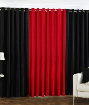 66% OFF on HomeZaara Polyester Black, Red Solid Eyelet Curtain