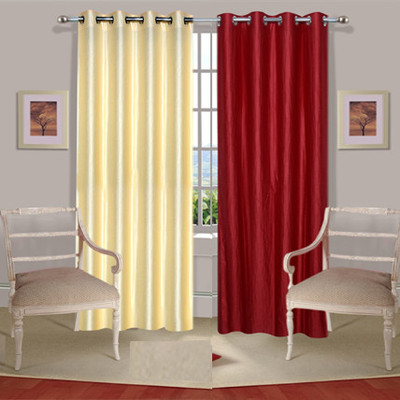 44% OFF on Handloomdaddy Polyester Beige, Maroon Floral Eyelet Curtain