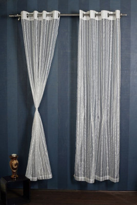 24% OFF on Sheer Empire Polyester White Floral Eyelet Curtain