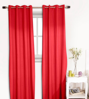 40% OFF on House This Cotton Red Floral Eyelet Curtain