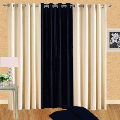 47% OFF on Handloomdaddy Polyester Beige, Black Solid Eyelet Curtain