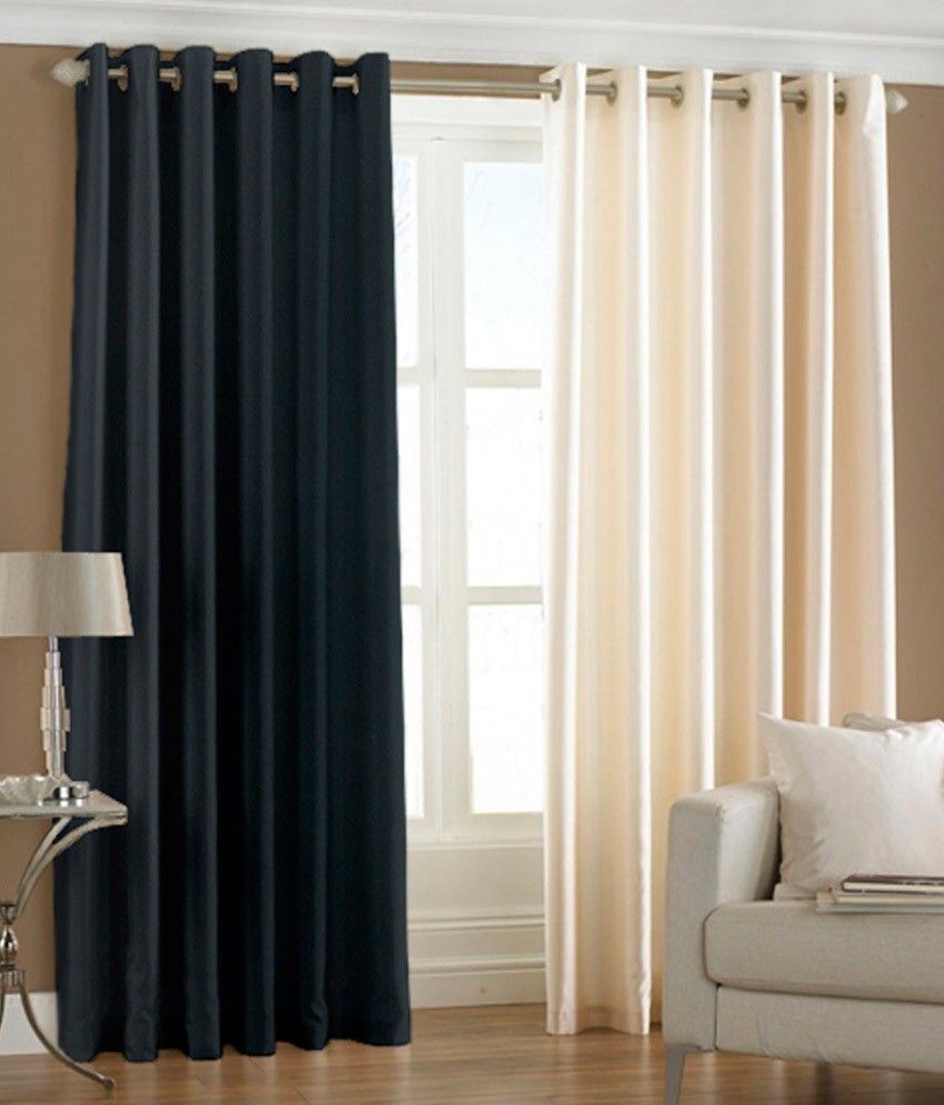 66% OFF on HomeZaara Polyester Grey, Beige Solid Eyelet Curtain