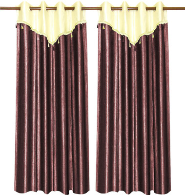 77% OFF on Zikrak Exim Polyester Brown Floral Eyelet Curtain