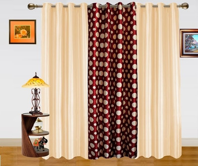 47% OFF on Dekor World Polyester Maroon, Beige Geometric Eyelet Curtain