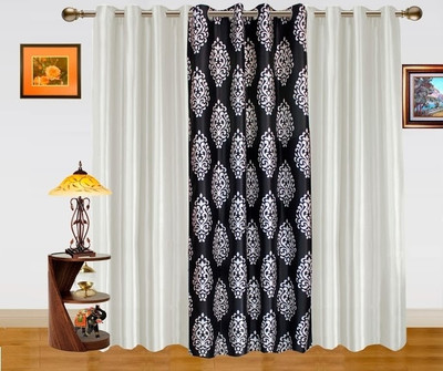47% OFF on Dekor World Polyester White, Black Damask Eyelet Curtain