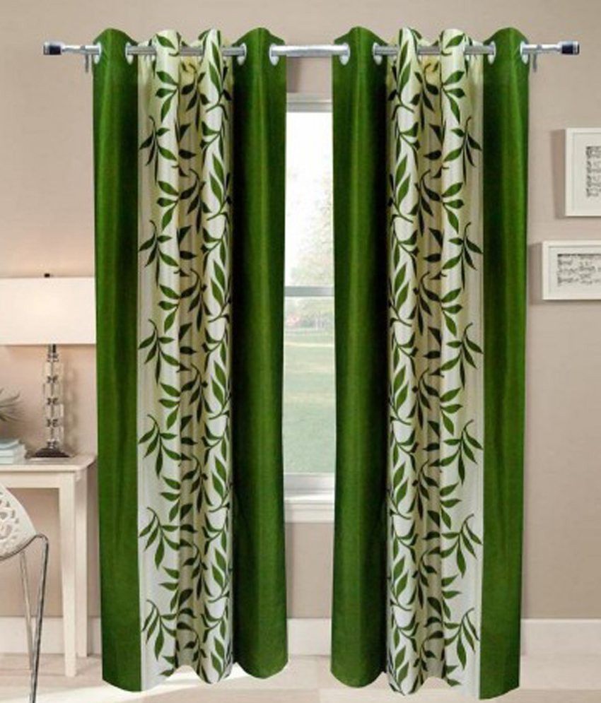 58% OFF on Hargunz Polyester Green Floral Eyelet Curtain