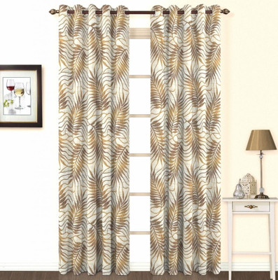 Skipper Polyester, Viscose Brown Damask Eyelet Curtain