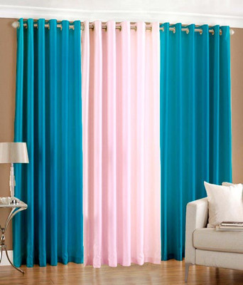 66% OFF on HomeZaara Polyester Light Blue, Pink Solid Eyelet Curtain