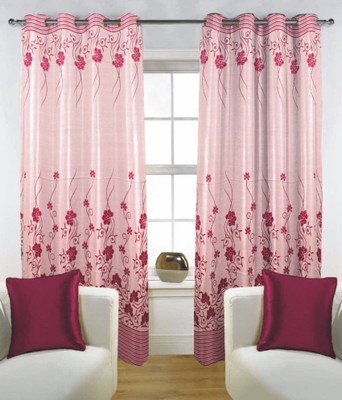 45% OFF on Fabutex Polyester Maroon Floral Eyelet Curtain
