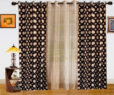 44% OFF on Dekor World Polyester Beige, Brown Striped Eyelet Curtain