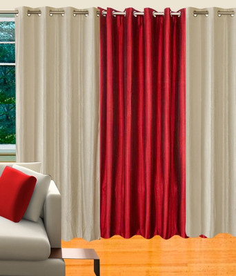 58% OFF on Hargunz Polycotton White, Maroon Geometric Eyelet Curtain