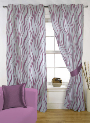 60% OFF on Delight Polycotton Pink Striped Eyelet Curtain