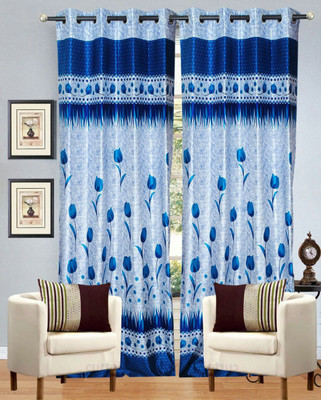 60% OFF on Hargunz Polyester Blue Floral Eyelet Curtain