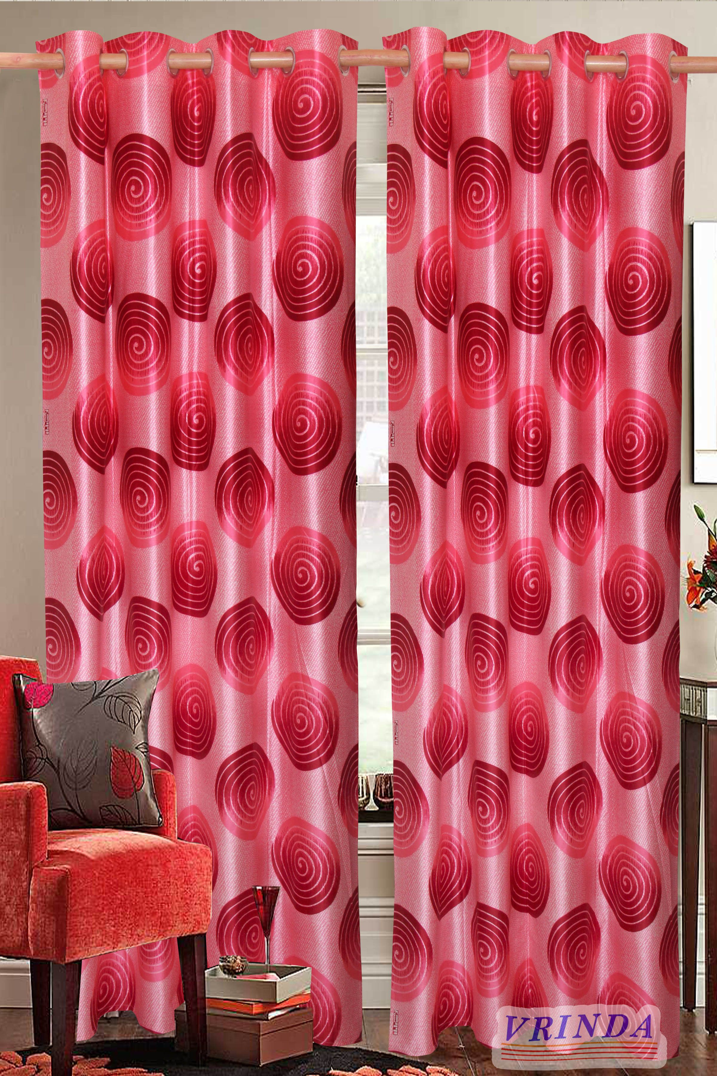 40% OFF on Vrinda Polycotton Pink Self Design Eyelet Curtain