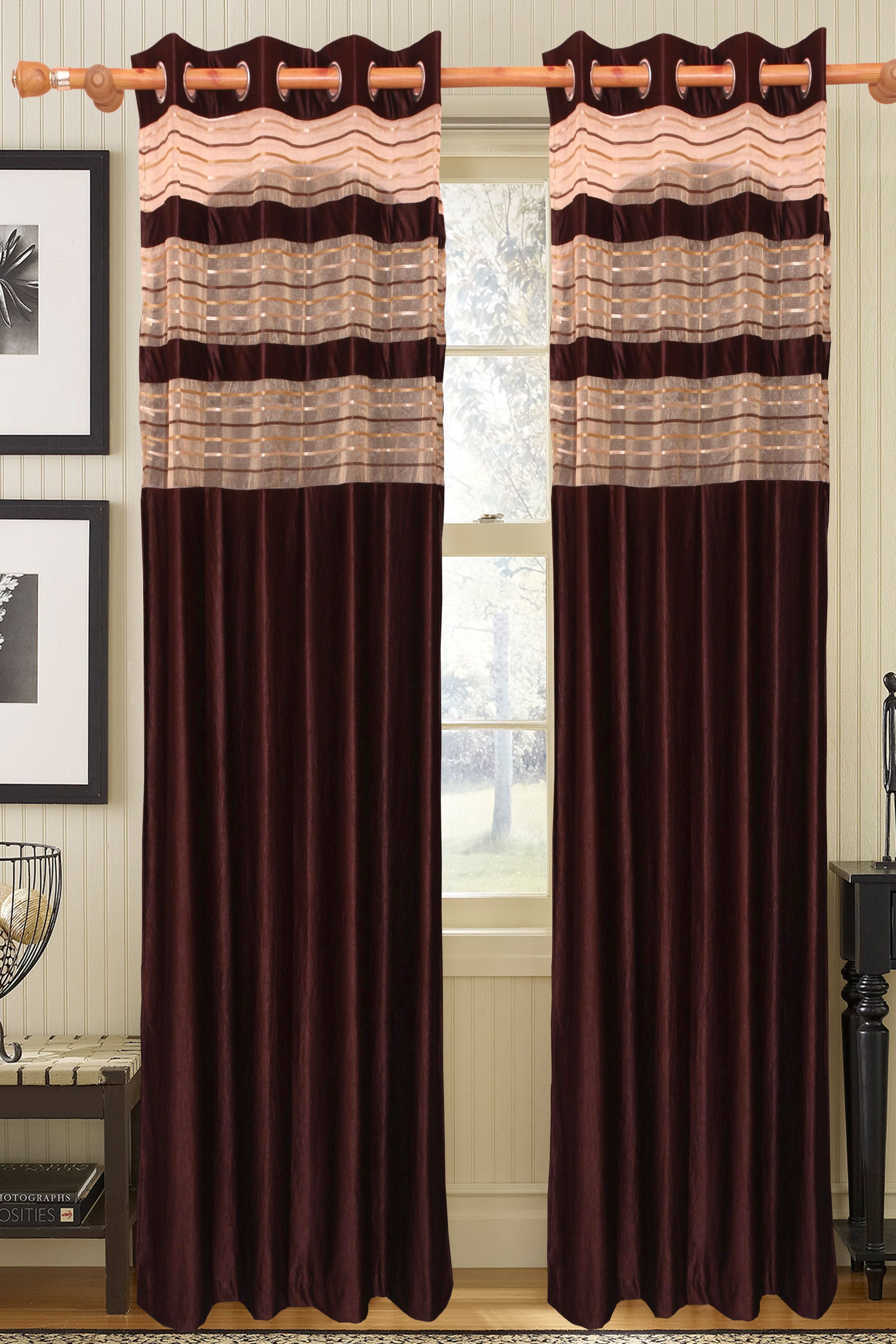 62% OFF on Vrinda Polyester Brown Floral Eyelet Curtain