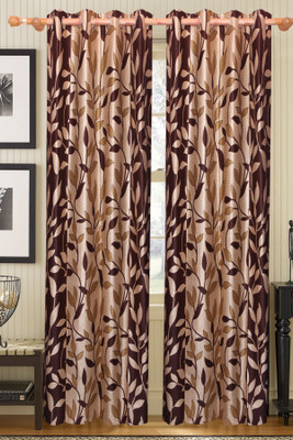 55% OFF on Vrinda Polyester Brown Floral Eyelet Curtain