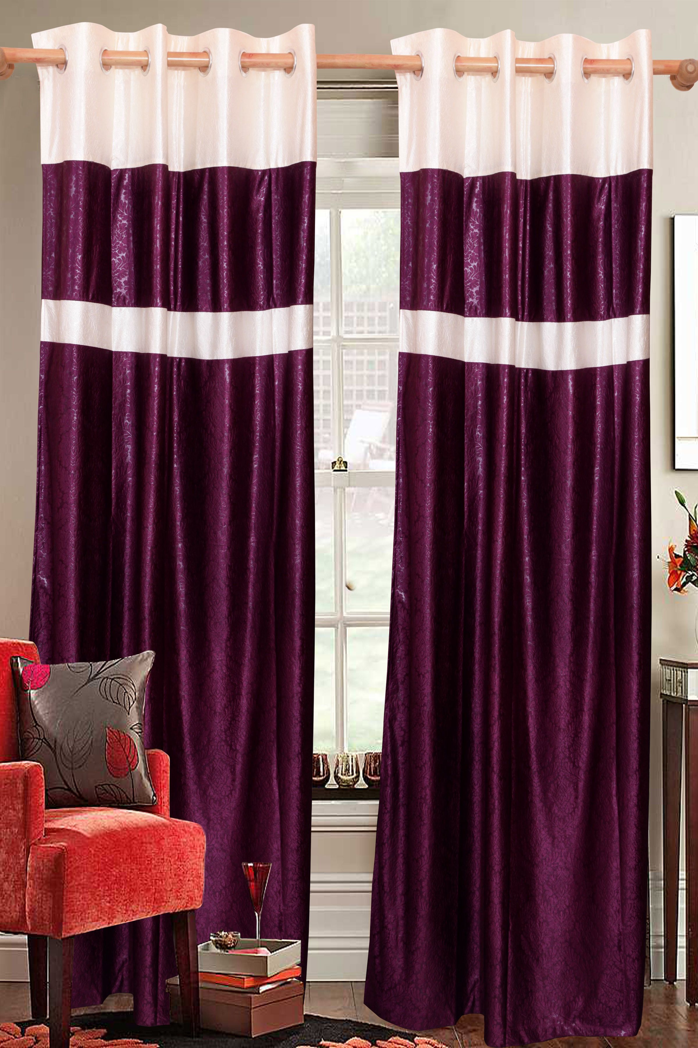 38% OFF on Vrinda Polyester Purple Solid Eyelet Curtain
