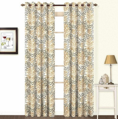 10% OFF on Skipper Polyester, Viscose, Blends Orange / Beige Floral Eyelet Curtain