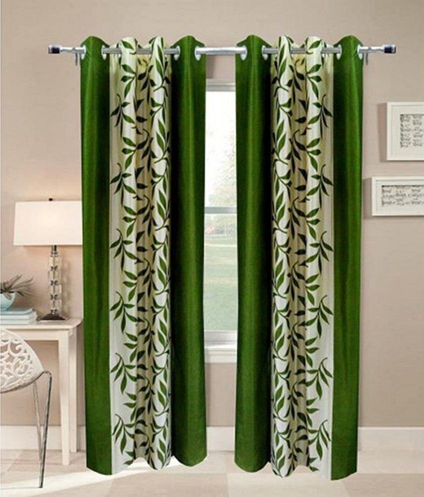 64% OFF on White Wave Polyester Green Printed Eyelet Curtain