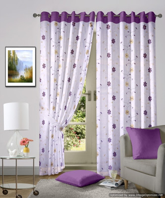33% OFF on Vorhang Tissue Purple Floral Eyelet Curtain