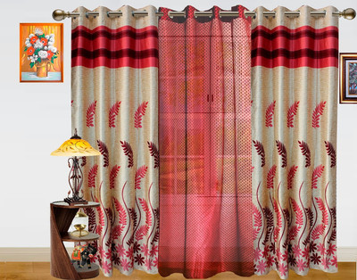 27% OFF on Dekor World Polyester Maroon Floral Eyelet Curtain