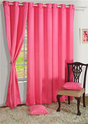 27% OFF on Swayam Silk Pink Polka Ring Rod Curtain