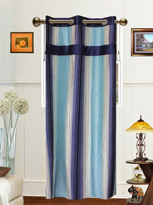 56% OFF on Dekor World Polyester Blue Floral Tab Top Curtain