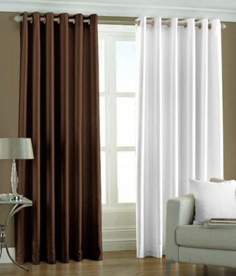 66% OFF on HomeZaara Polyester Brown, White Solid Eyelet Curtain