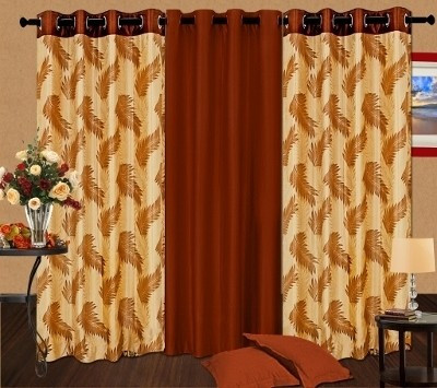 64% OFF on Cortina Polyester Brown Striped Eyelet Curtain