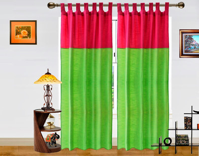 20% OFF on Dekor World Cotton Pink, Green Floral Eyelet Curtain