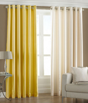 66% OFF on HomeZaara Polyester Yellow, Beige Solid Eyelet Curtain