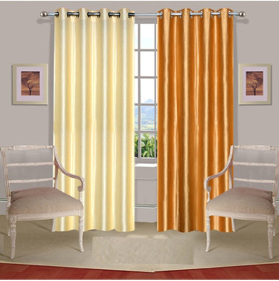 44% OFF on Fogg Polyester Gold, Beige Solid Tab Top Curtain