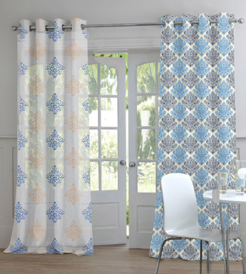 50% OFF on TT Tissue Blue Floral Eyelet Curtain