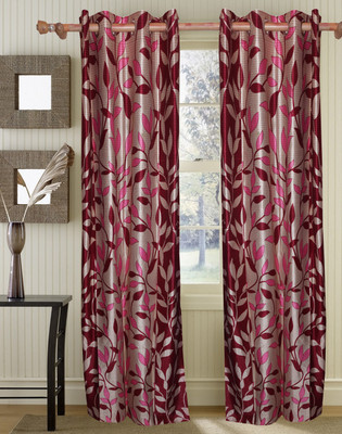 57% OFF on Vrinda Polyester Pink Floral Eyelet Curtain