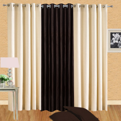 47% OFF on Handloomdaddy Polyester Beige, Brown Floral Eyelet Curtain
