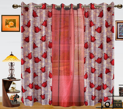 40% OFF on Dekor World Polyester Maroon Abstract Eyelet Curtain