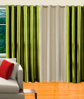 63% OFF on Decor Vatika Polycotton Green, White Solid Eyelet Curtain
