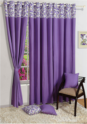 Swayam Cotton Purple, White Damask Eyelet Curtain