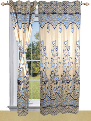 50% OFF on Shandar Polyester Blue Floral Eyelet Curtain